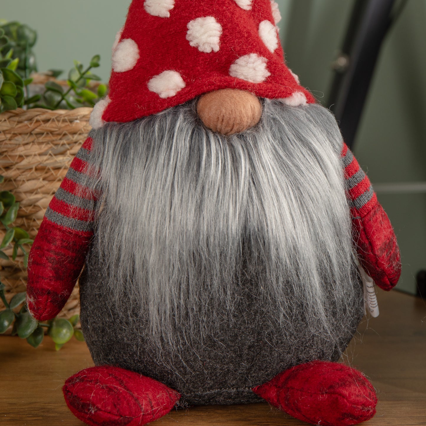 39cm Festive Grey & Red Bearded Christmas Gonk with White Polka Dot Hat