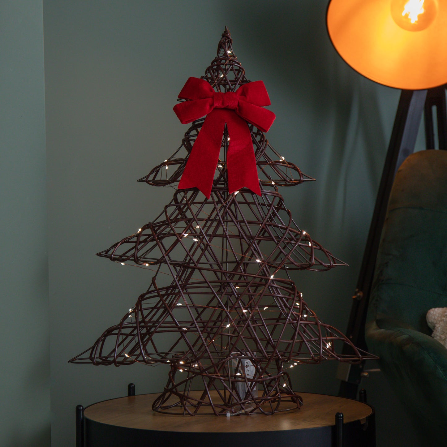 60cm Battery Operated Light up Christmas Tree with Red Bow & 60 Warm White LEDs