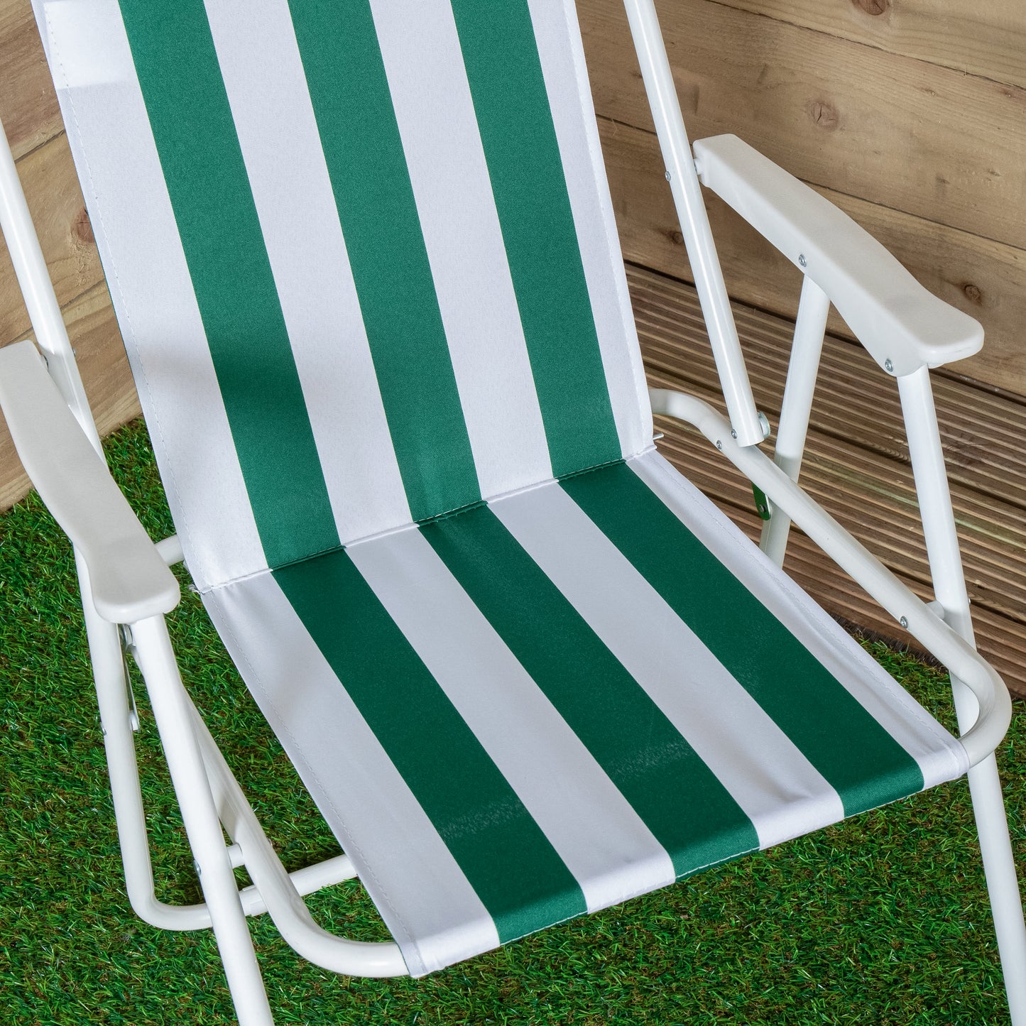 4 Pack of Outdoor Green and White Stripe Camping Chairs with Armrests