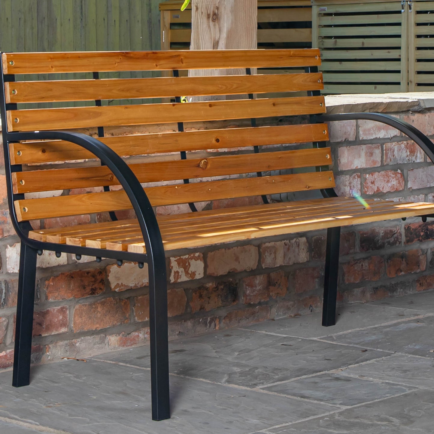 Ambleside 2 Person Outdoor Metal Wooden Garden Patio Bench