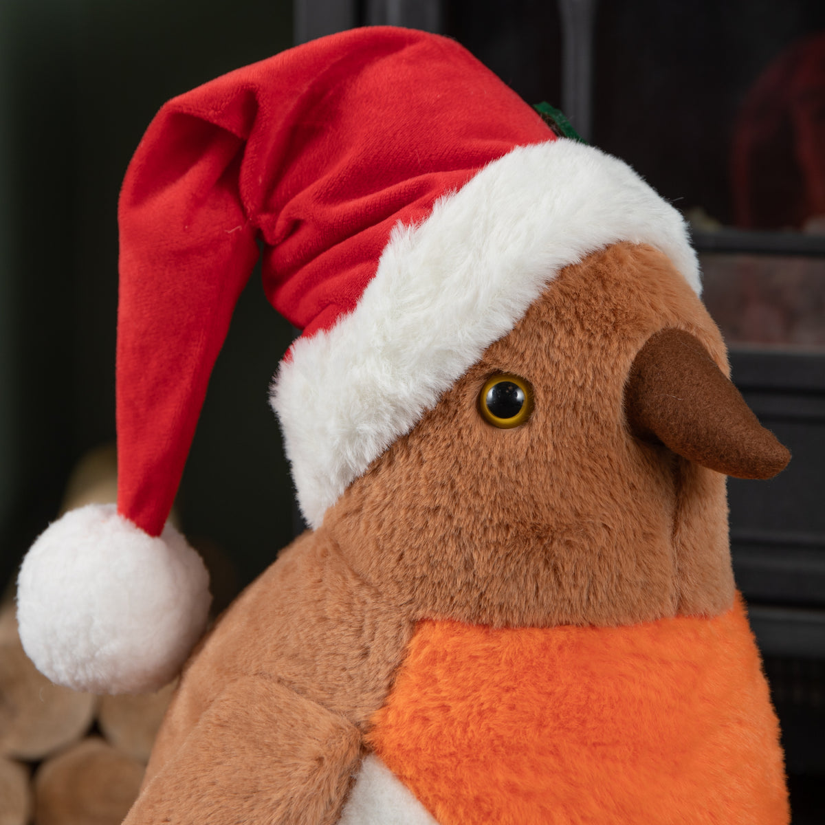40cm Large Plush Christmas Robin Decoration with Santa Hat