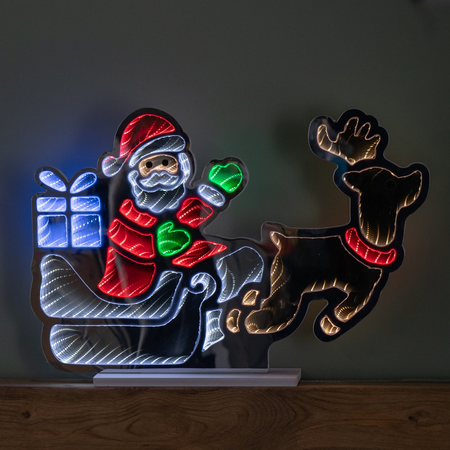 60cm Light up Santa in Sleigh with Present Christmas Infinity Mirror with Multi-Coloured LEDs