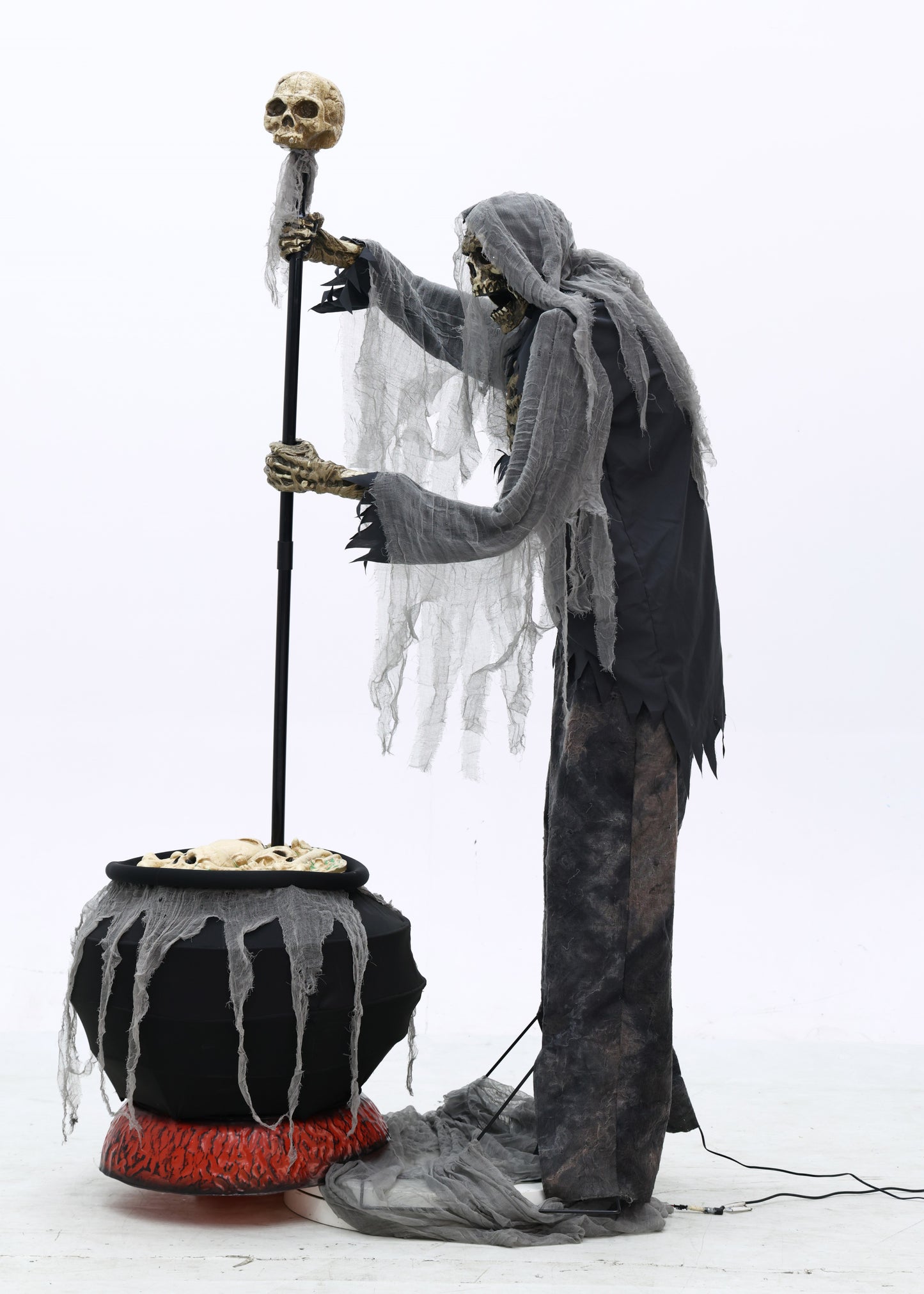 6ft Tall Animated Stirring Cauldron Creep Skeleton Halloween Decoration with LED Eyes