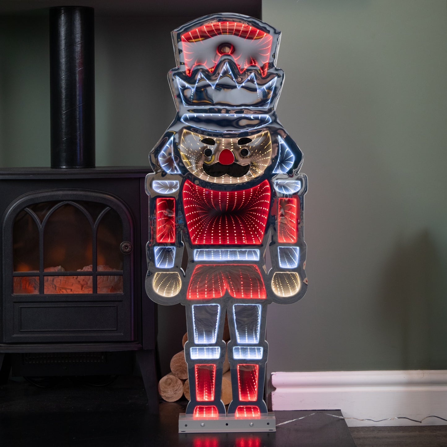 87cm LED Infinity Standing Christmas Nutcracker Decoration with Metal Base in Red & White