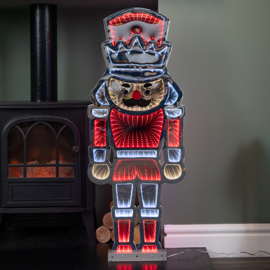87cm LED Infinity Standing Christmas Nutcracker Decoration with Metal Base in Red & White