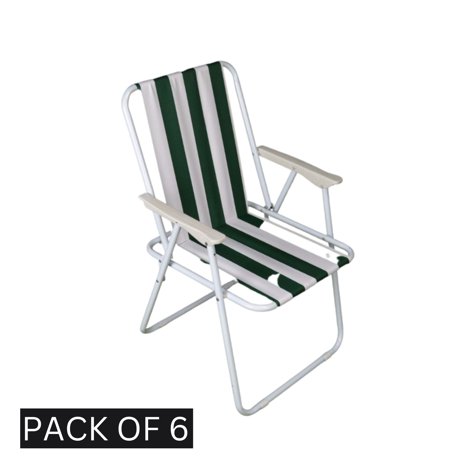 6 Pack of Folding Camping / Picnic Chair in Green and White Garden Patio