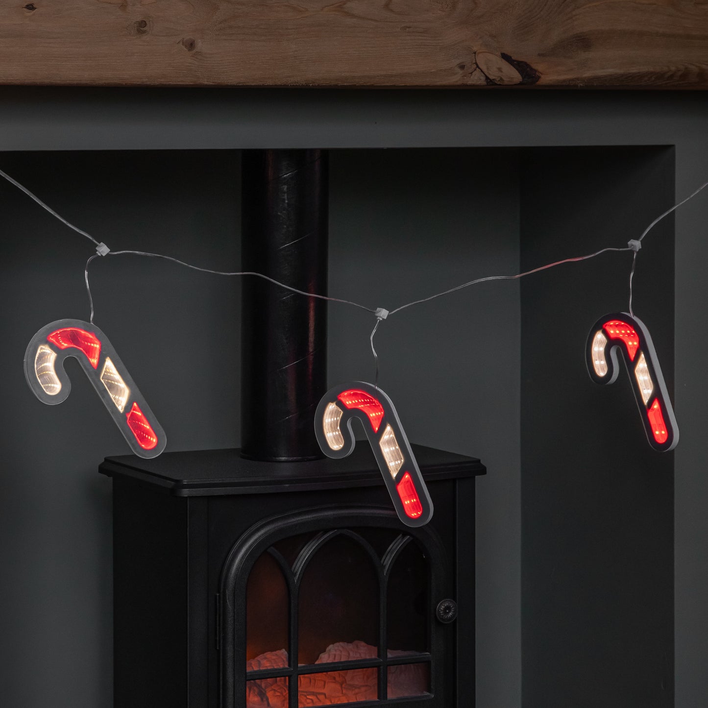 1.75m 6 Hanging Candy Cane Christmas Infinity Light Garland with LEDs