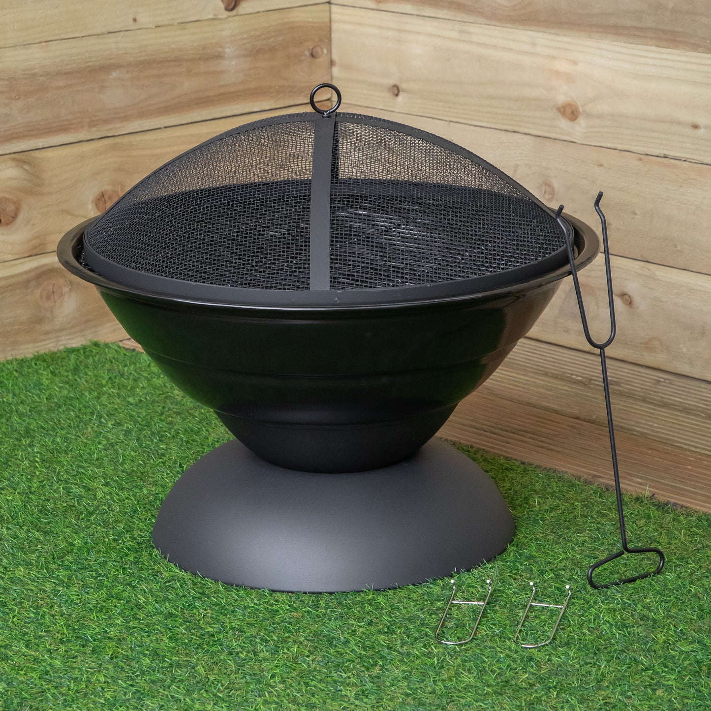 52cm Black Steel Outdoor Lustre Enamelled Firepit with Fire Poker