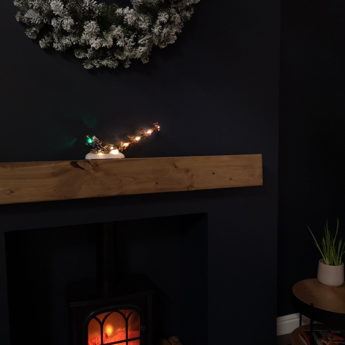 34cm Battery Operated Light up Santa Sleigh with Reindeer Christmas Decoration