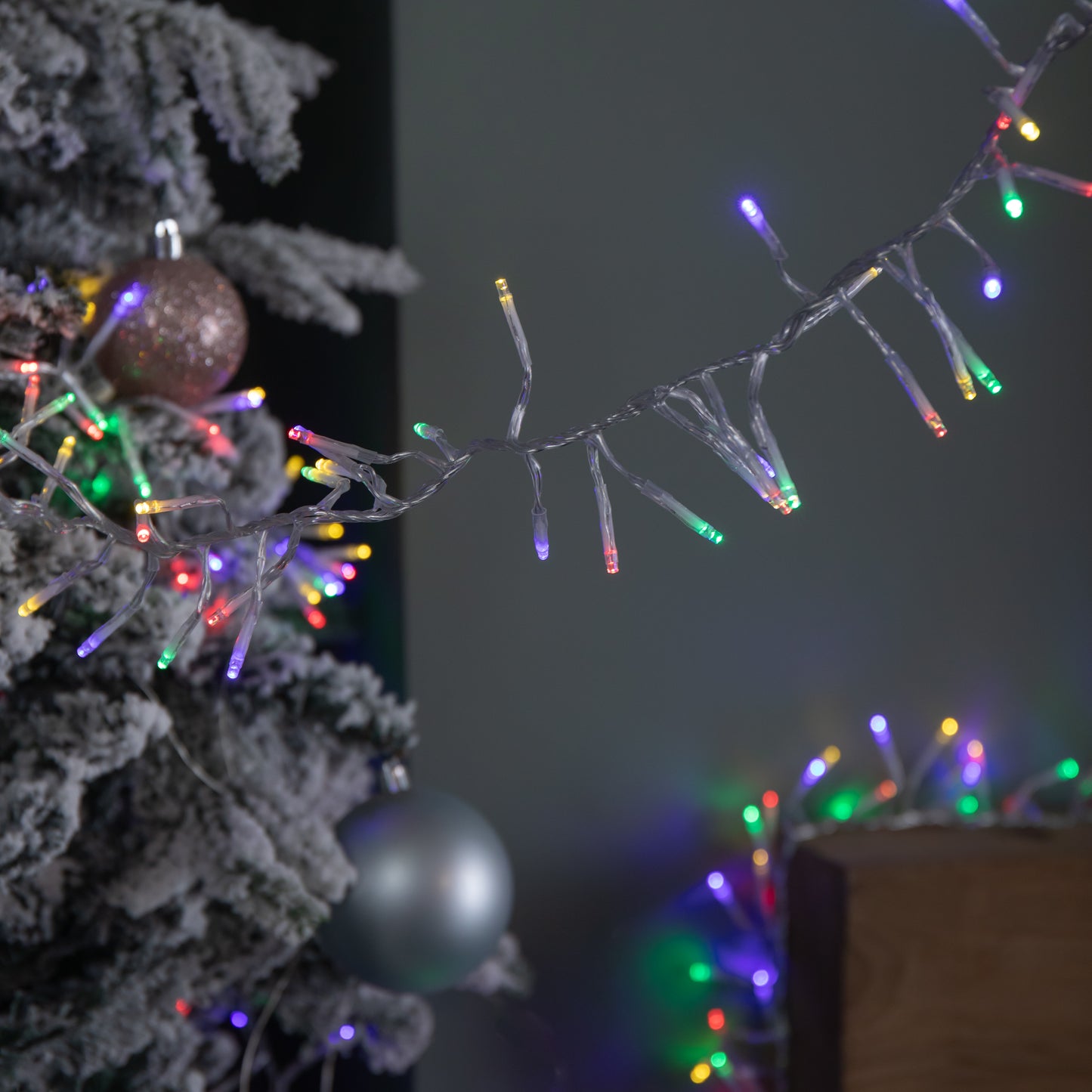 9.3m 720 LED Christmas Cluster String Lights with Timer in Multi-Coloured on Clear Cable