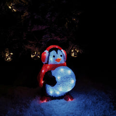 30cm Light up Acrylic Christmas Penguin Snowball with 30 White LEDs