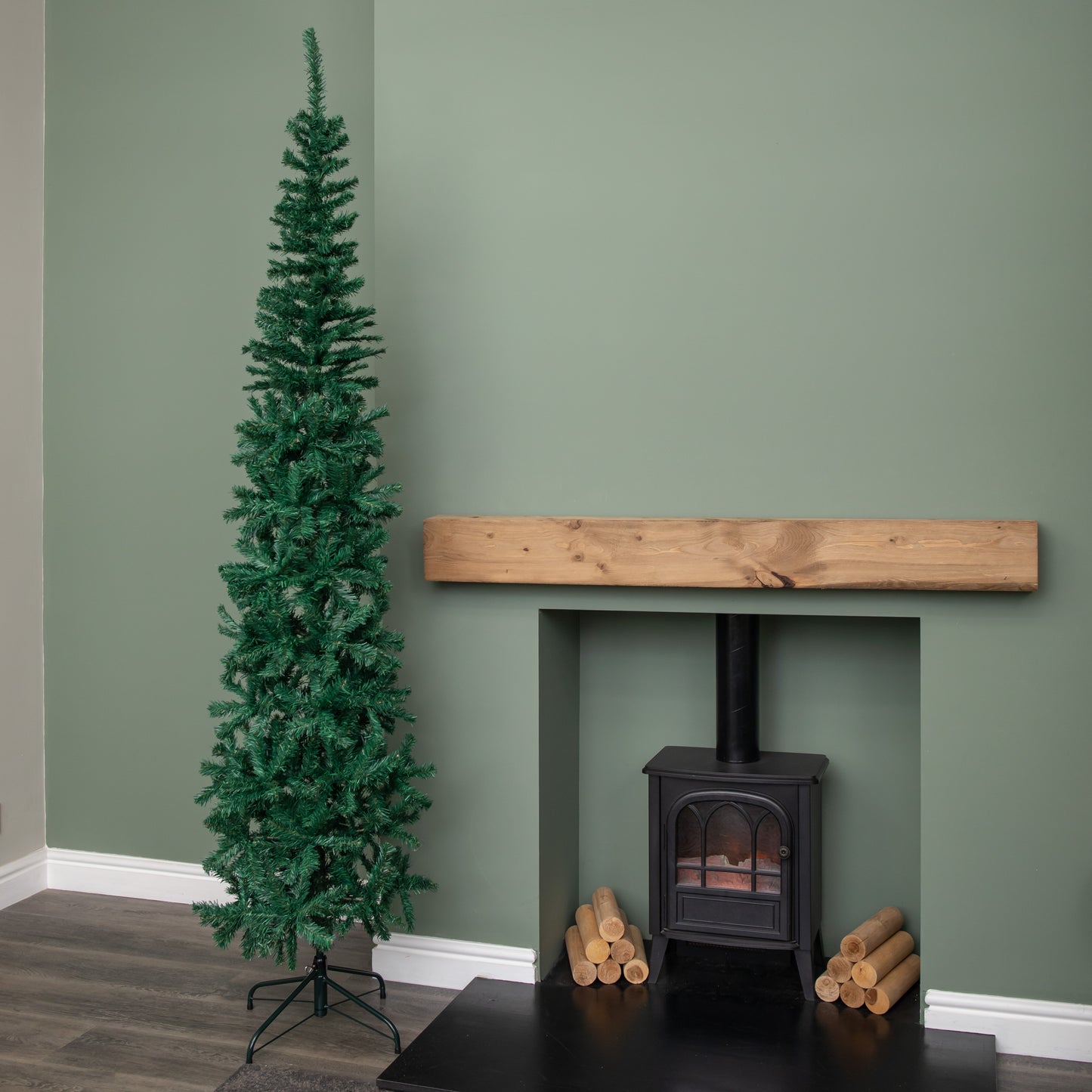 7.5ft (2.2m) Green Spruce Pencil Pine Christmas Tree with Metal Stand