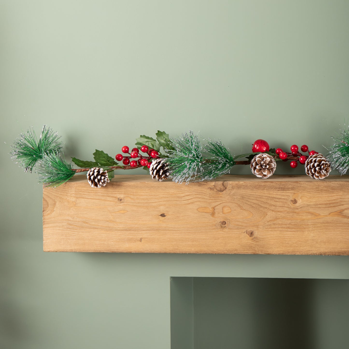 1.5m Christmas Berry Garland with Pinecones and Silver Glitter Tips