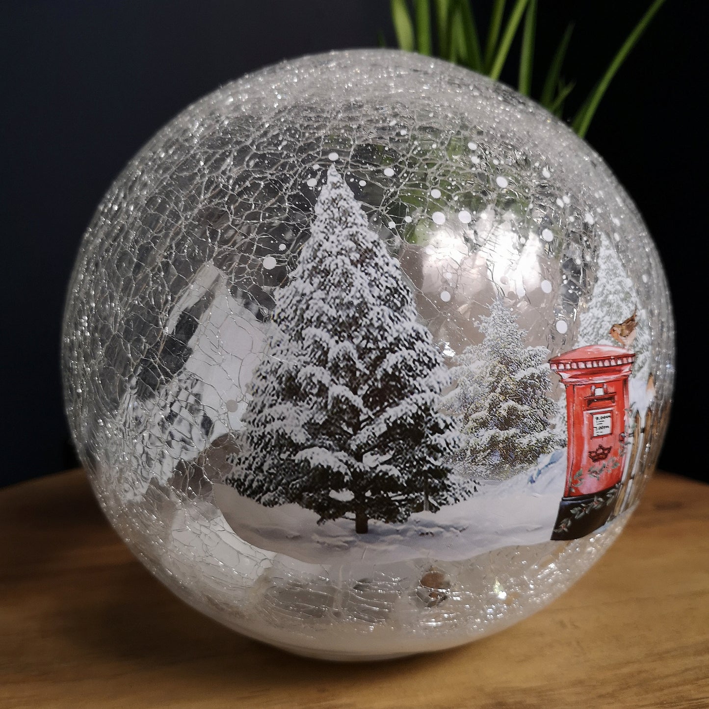 20cm Battery Operated Warm White LED Crackle Effect Ball Christmas Decoration with Postbox