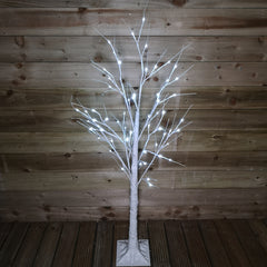1.5m (5ft) Indoor Outdoor Christmas Lit Birch Tree with 64 Ice White LEDs