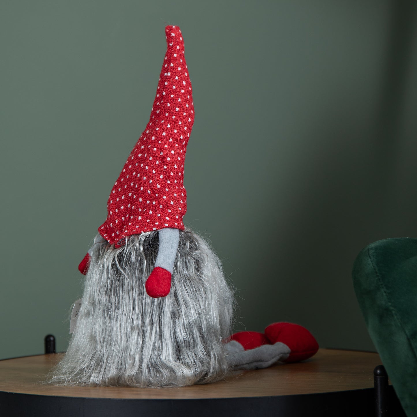 54cm Grey Haired Christmas Gonk with Dangly Legs in Dotted Hat