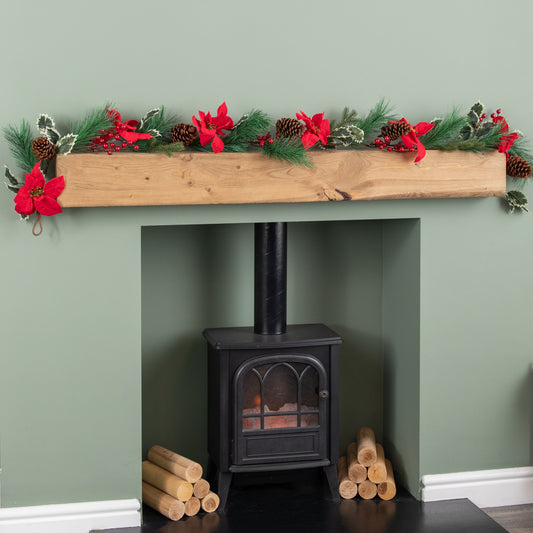 1.8m Red and Green Christmas Poinsettia Garland with Pinecones & Seasonal Foliage