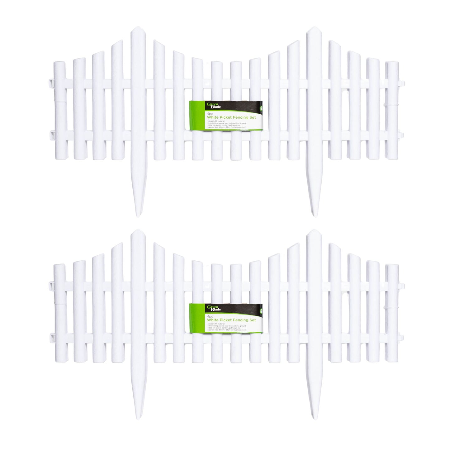 2 x 33cm 4 Piece Set White Wood Effect Picket Fence Garden Edging 