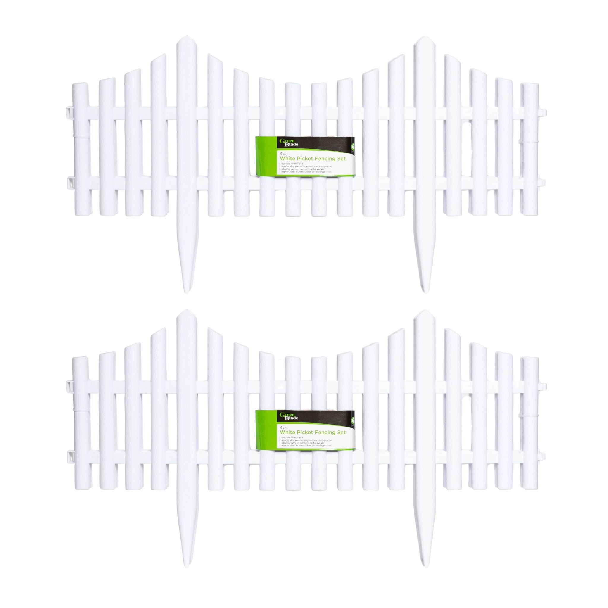 2 x 33cm 4 Piece Set White Wood Effect Picket Fence Garden Edging 