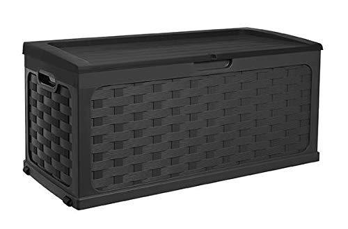 Factory Seconds: 335 Litre Rattan Style Garden Cushion Storage Box with Sit on Lid – Black