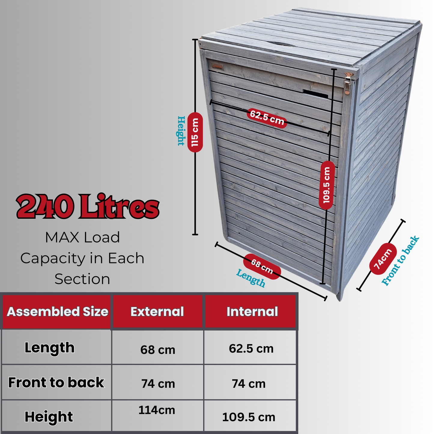 Factory Seconds: 68cm x 1.14m Grey Wooden Outdoor Garden Wheelie Bin Store Storage for 1 Bin