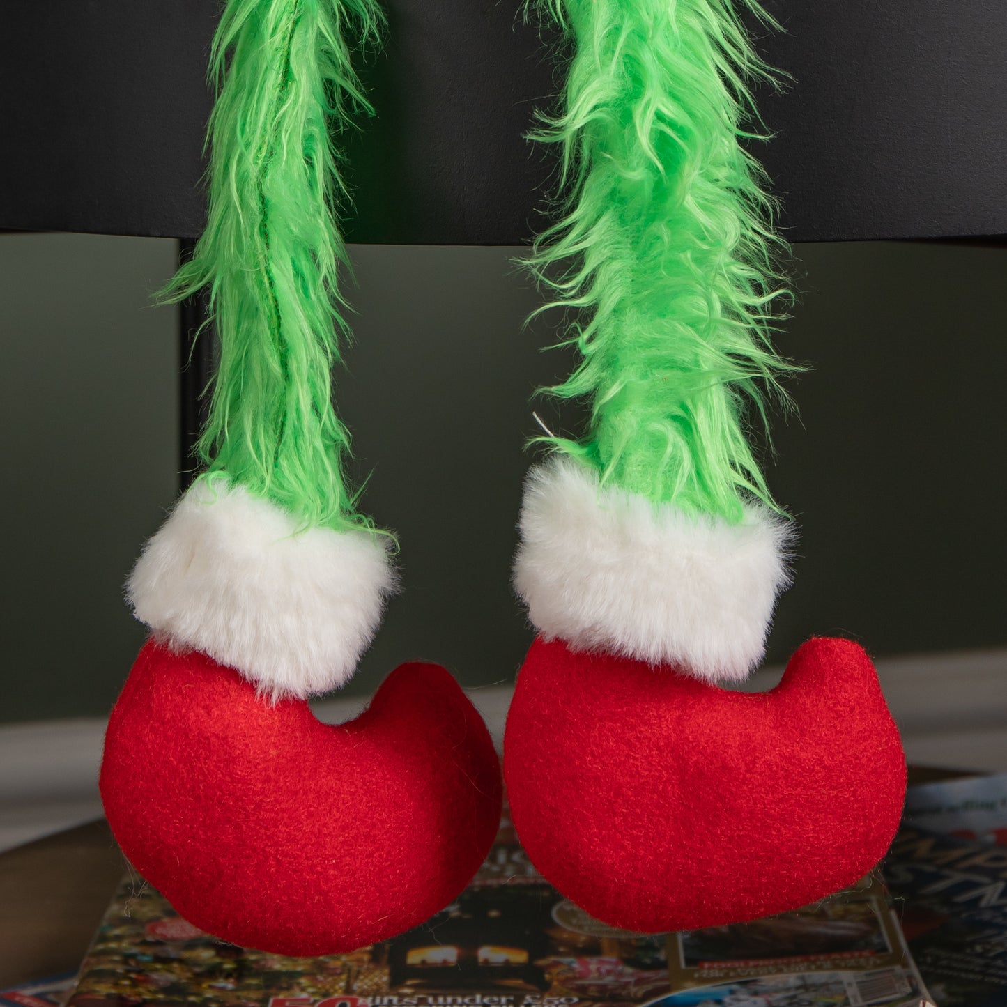 30cm Soft Green Fur Christmas Sitting Gronk Decoration with Dangly Legs