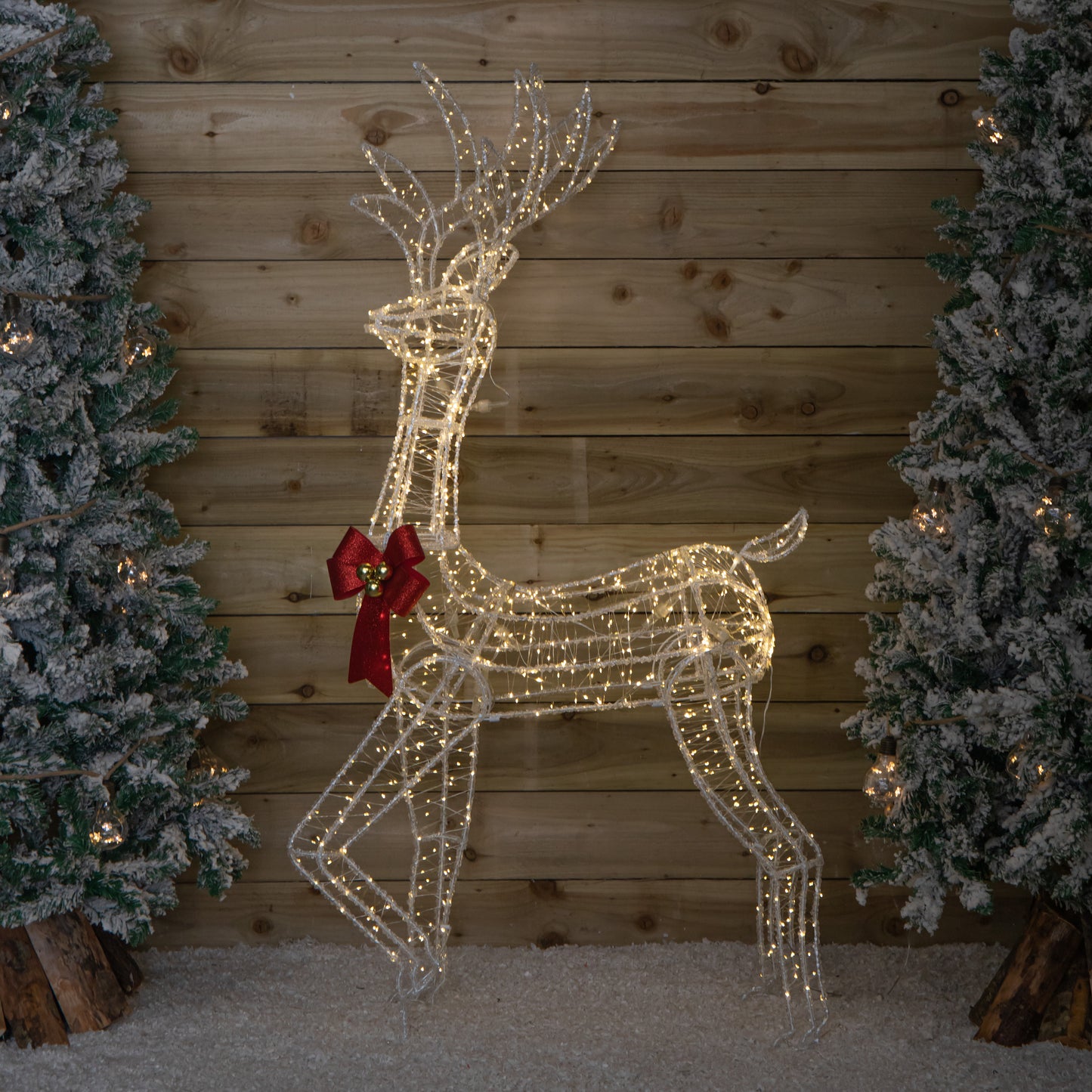 1.48m Light up Acrylic Christmas Deer Decoration with Red Bow and 940 Warm White LEDs