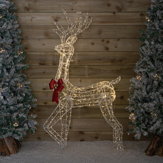 1.48m Light up Acrylic Christmas Deer Decoration with Red Bow and 940 Warm White LEDs