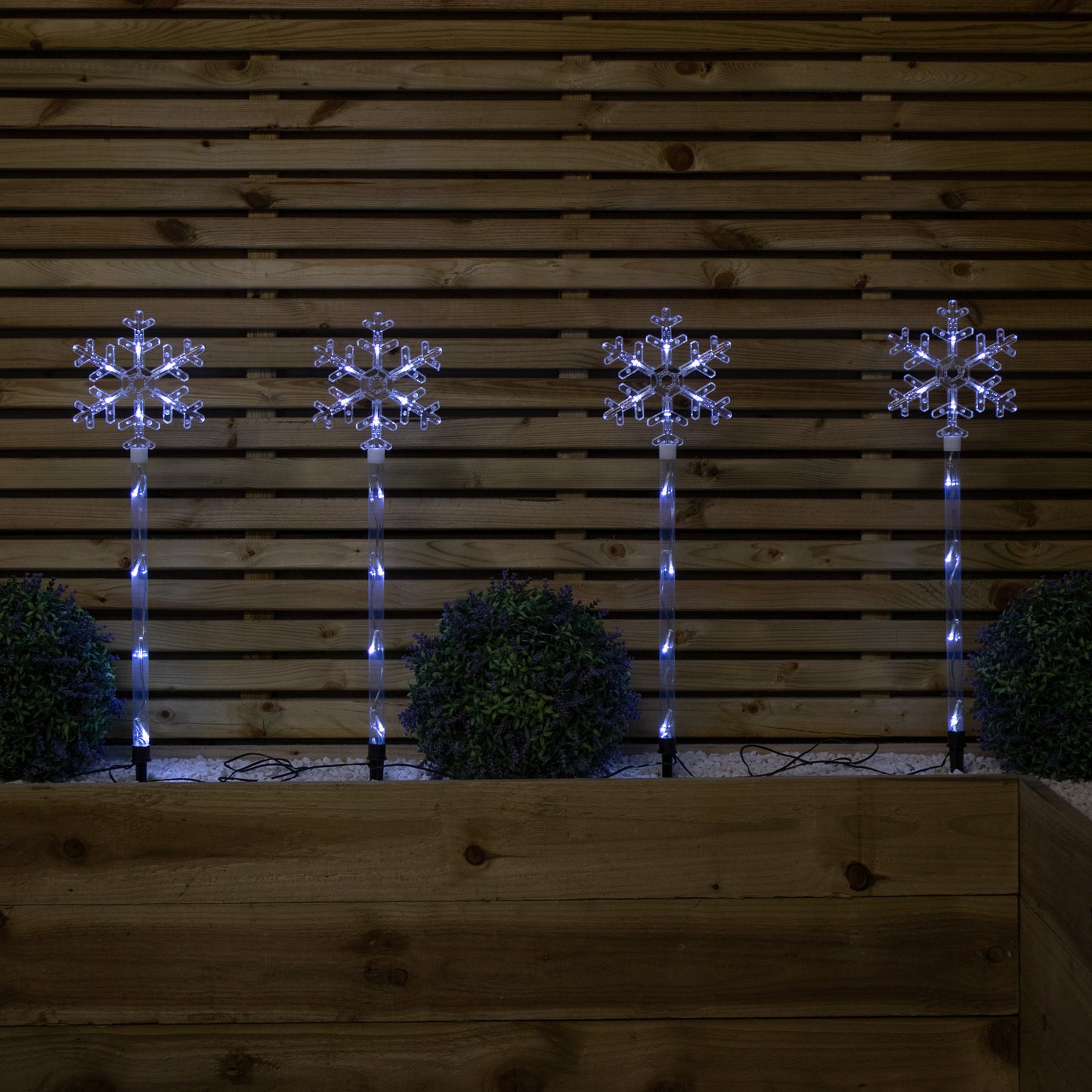 69cm Set of 4 Plastic Crystal Snowflake Pathfinder Christmas Lights with White LEDs