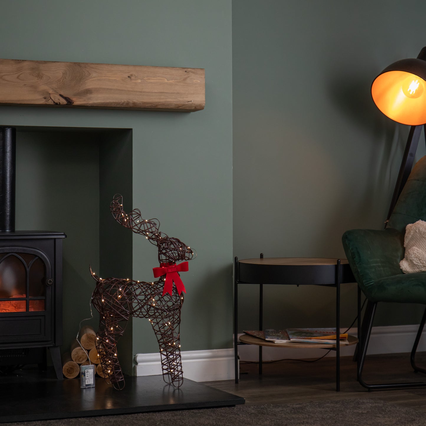 60cm Battery Operated Light up Christmas Reindeer with Red Bow & Warm White LEDs