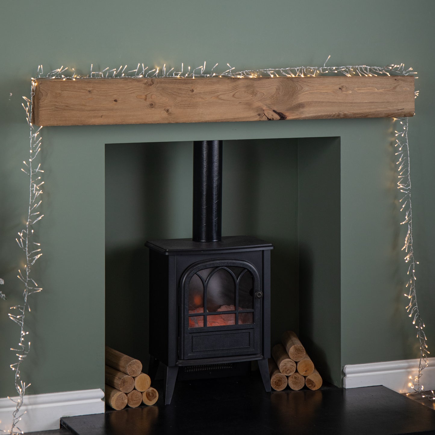 9.3m 720 LED Christmas Cluster String Lights with Timer in Warm White on Clear Cable