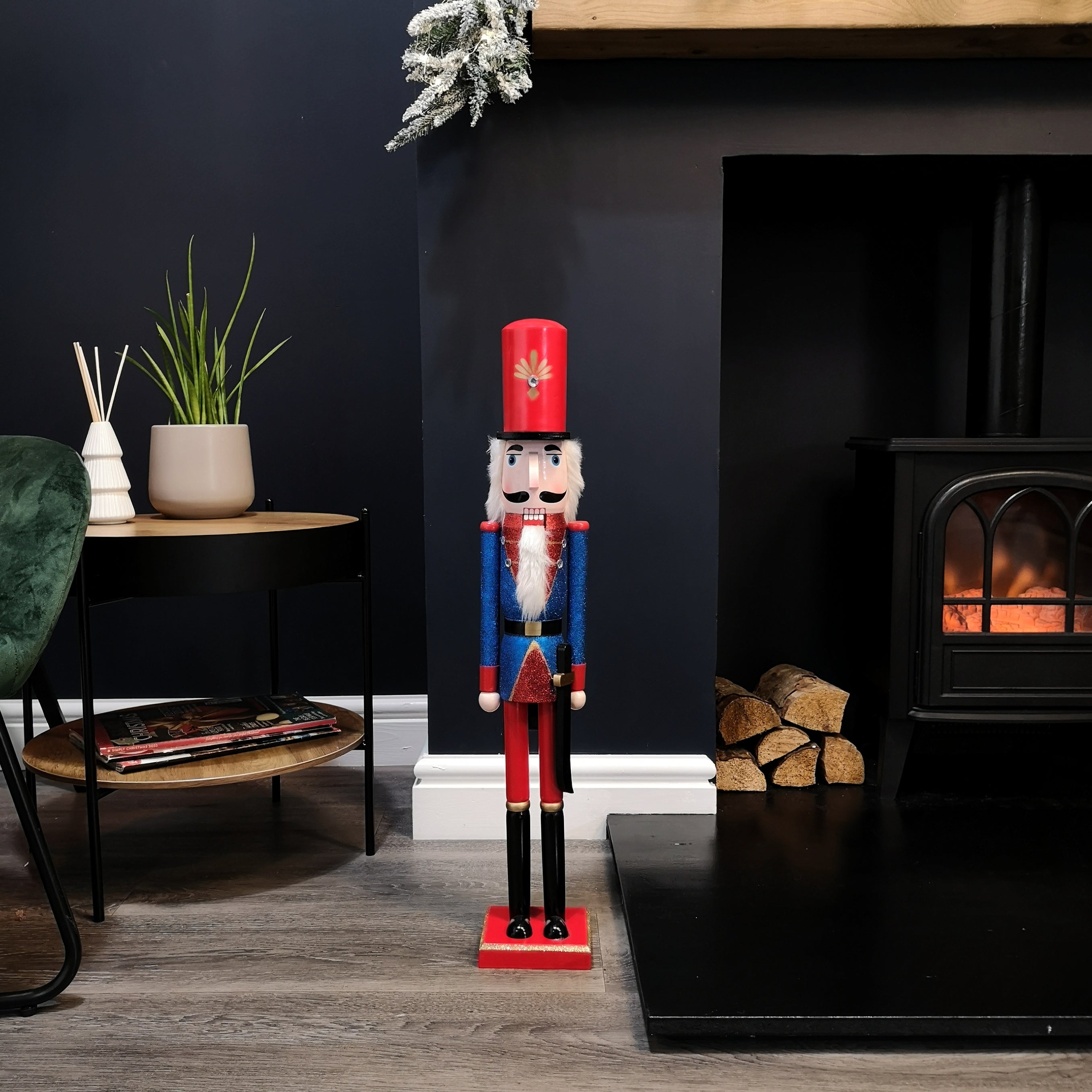 70cm Indoor Traditional Wooden Christmas Nutcracker Decoration in Blue
