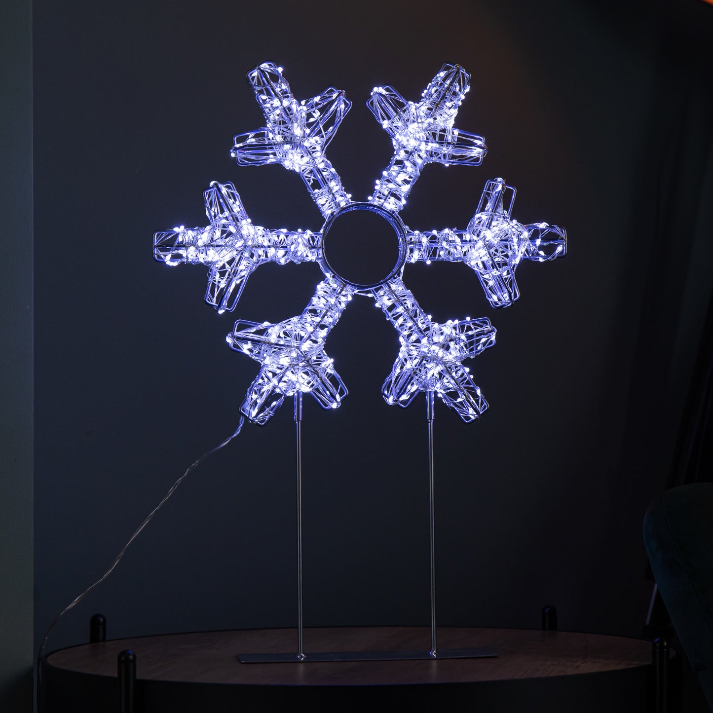 45cm Light up Silver Christmas Snowflake on Metal Stand with White LEDs