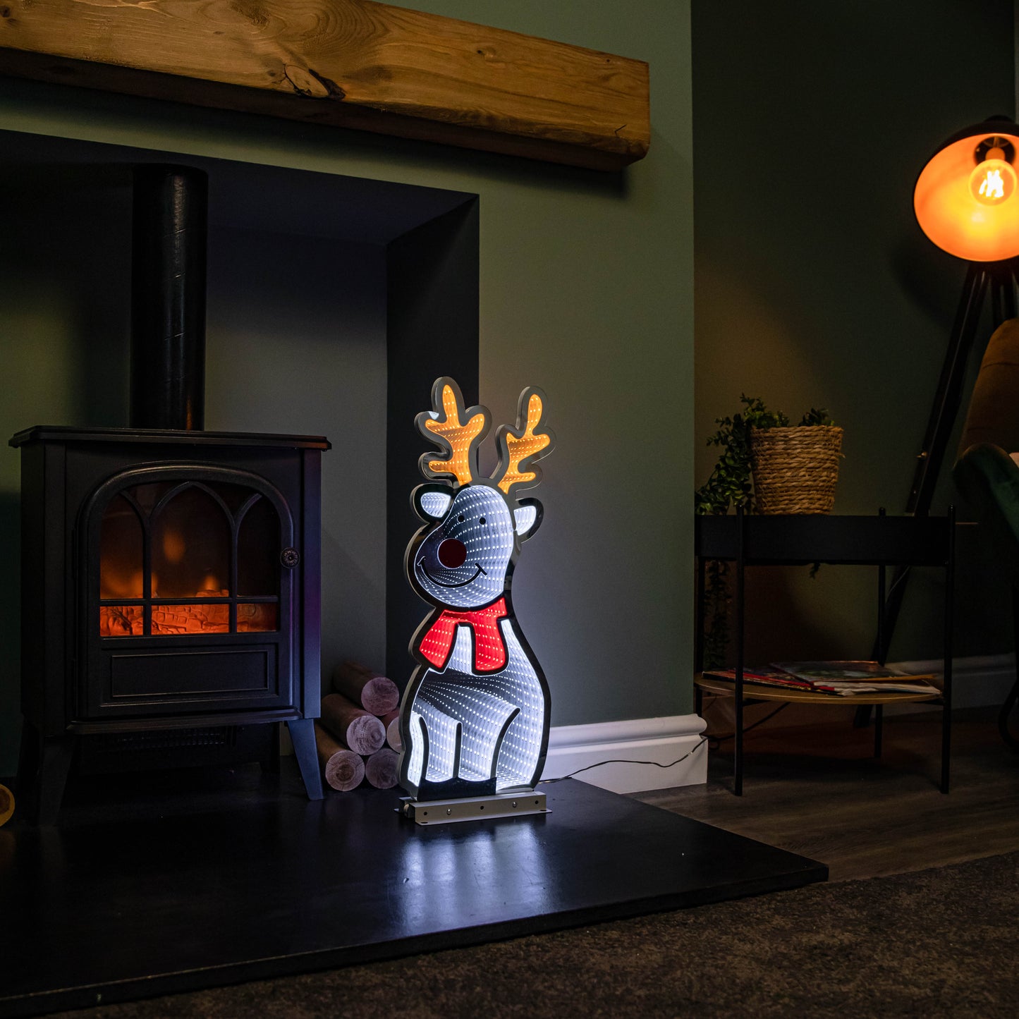 60cm Infinity Standing Christmas Reindeer with Metal Base, White and Red LEDs