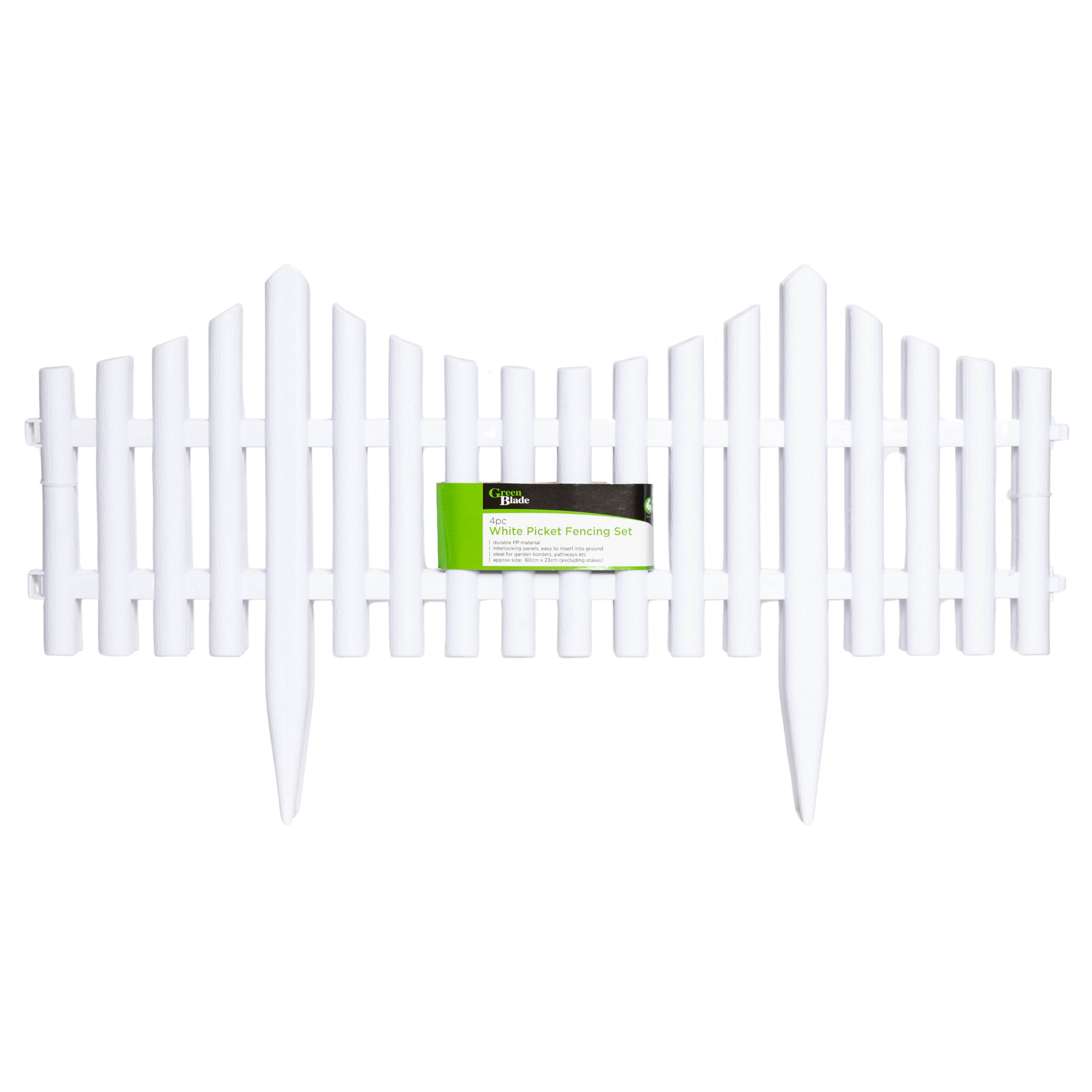 33cm 4 Piece Set White Wood Effect Picket Fence Garden Edging 