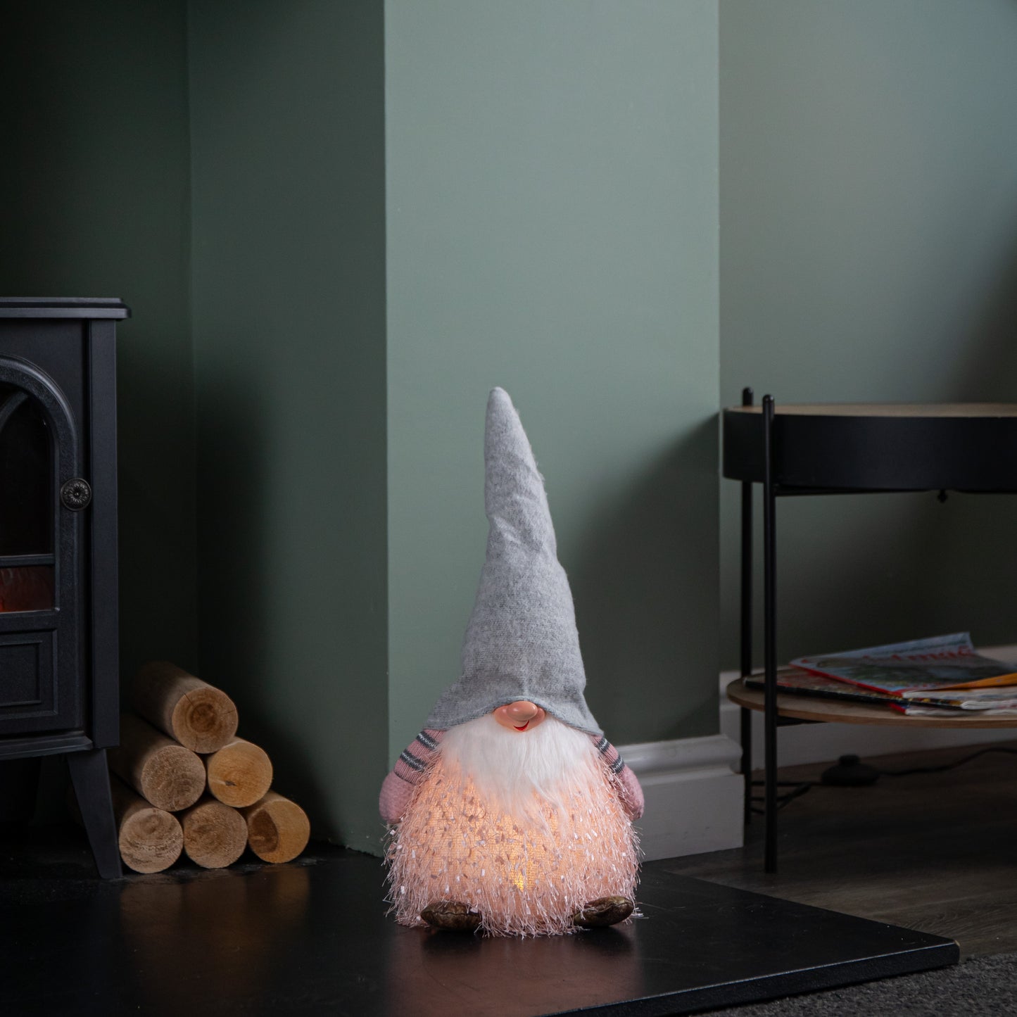  30cm Christmas Male Gonk with LED Light - Grey Hat