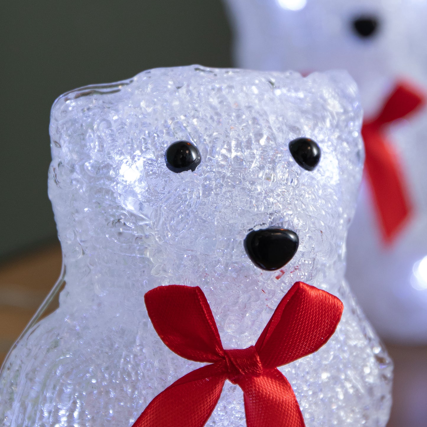 12cm Set of 5 Battery Operated Light up Christmas Polar Bears Ornaments with 40 Cool White LEDs