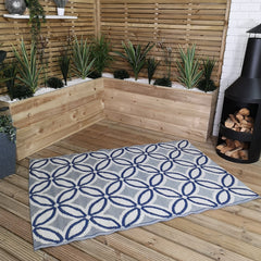 180cm x 120cm Outdoor Geometric Pattern Waterproof Rug Mat for Garden Patio in Blue
