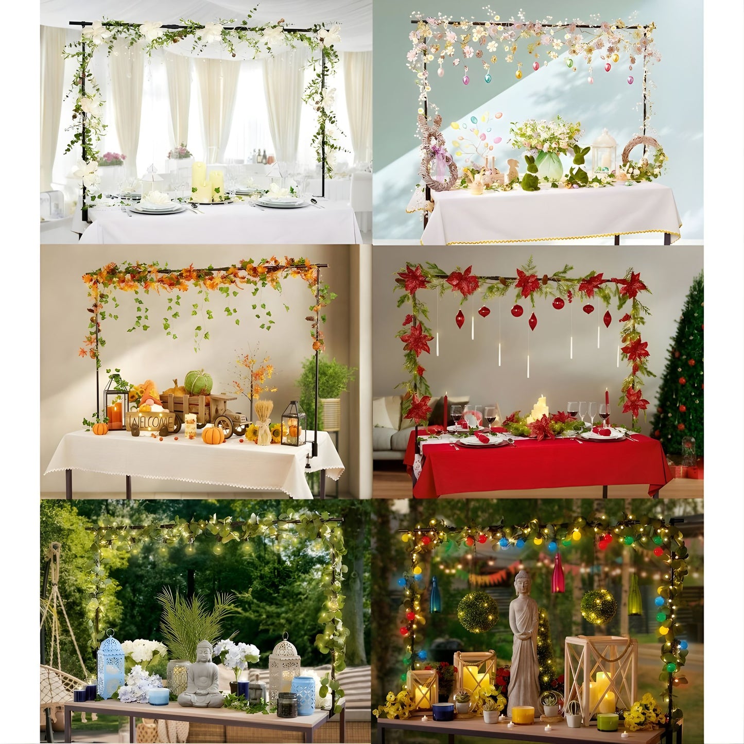 1.95m Black Metal Extendable Christmas Table Display Pole with Adjustable Sizes