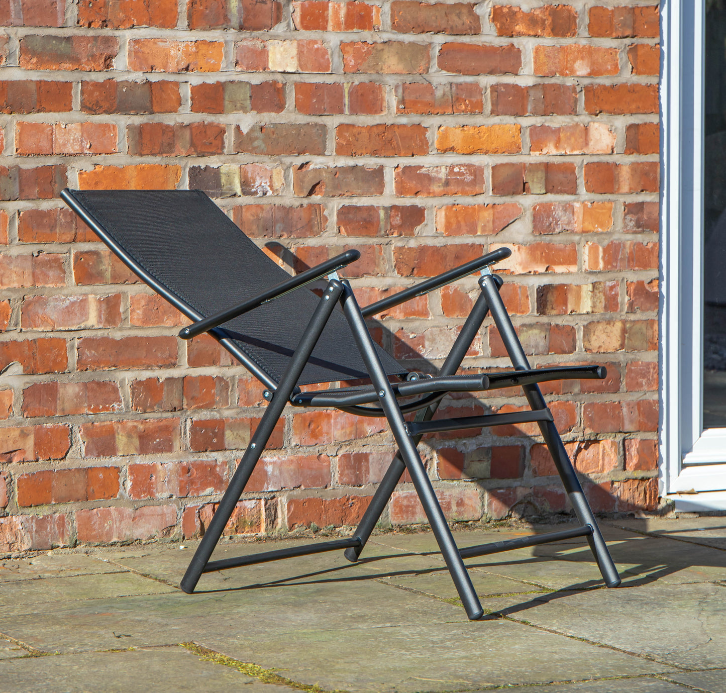 2 x Multi Position High Back Reclining Garden / Outdoor Folding Chair in Black