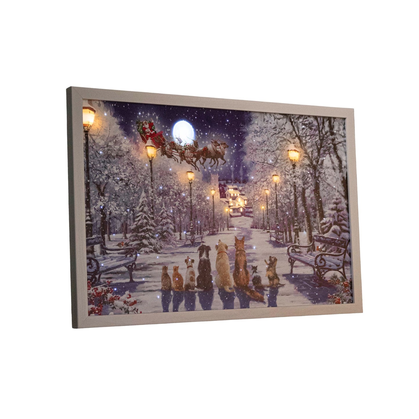 40 x 60cm Battery Operated Light up Christmas Canvas with Cats and Dogs Scene