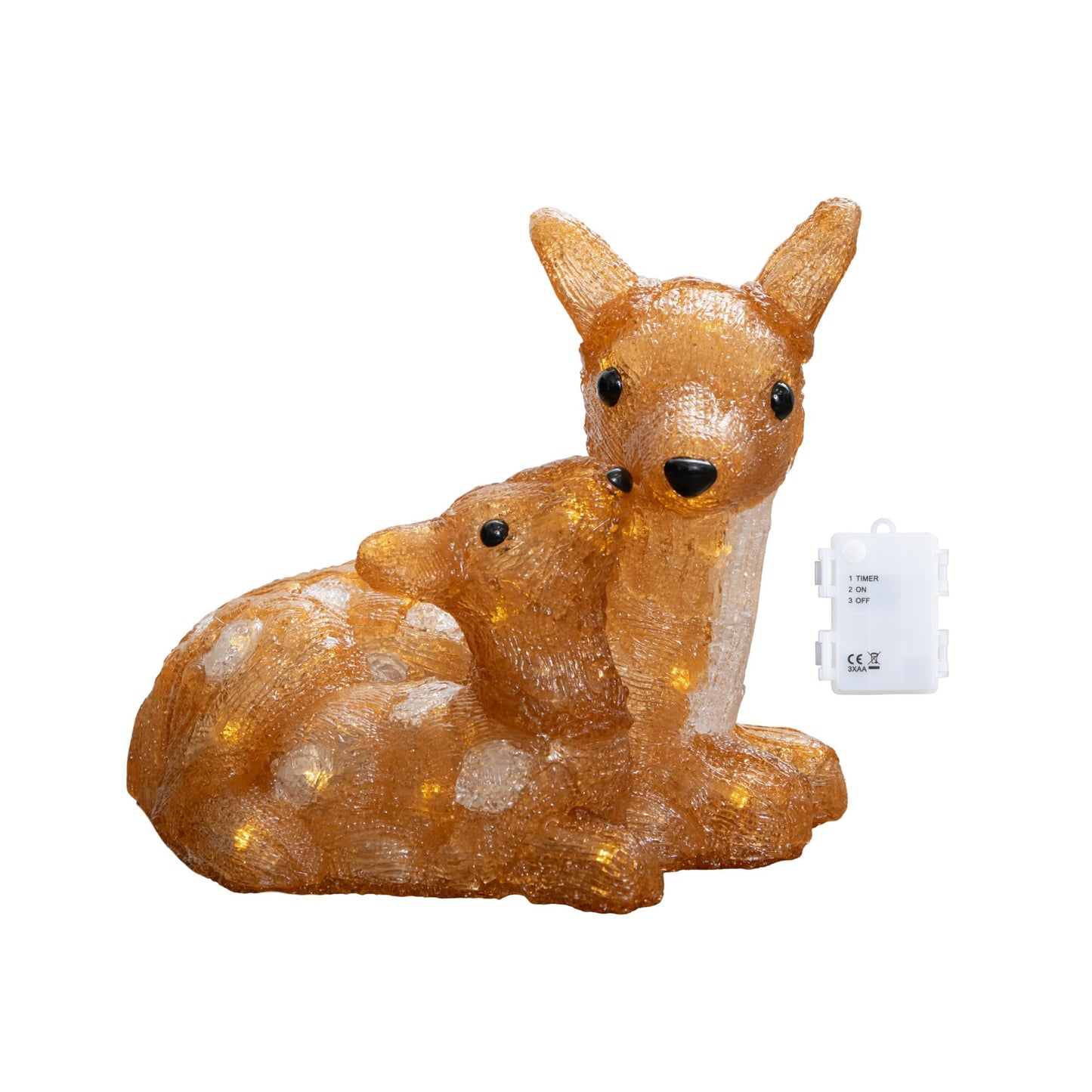 27cm Battery Powered Light up Ice Frosted Christmas Doe & Fawn with Warm White LEDs