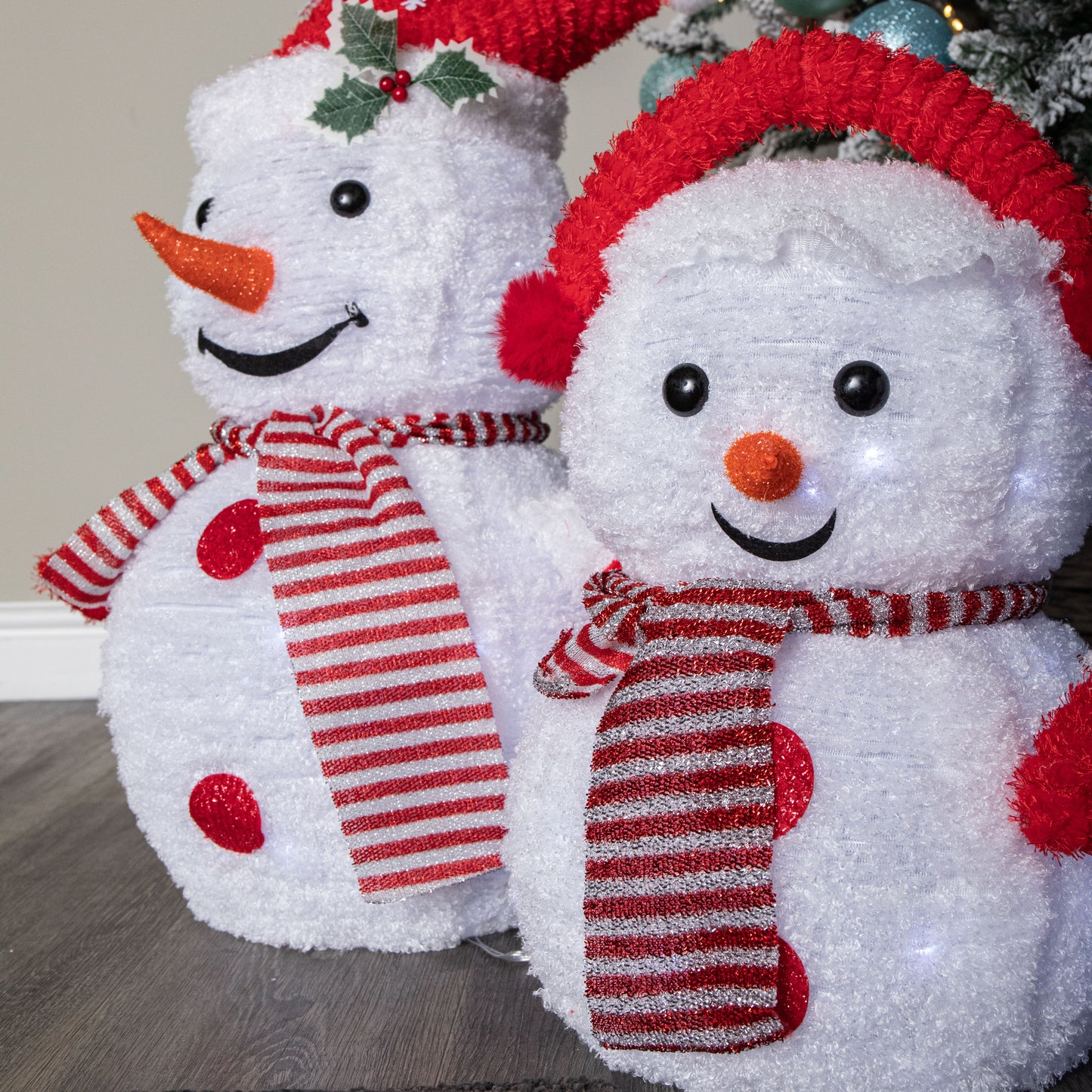 70cm Set of 3 Light up Foldable Cloth Christmas Snowmen with 130 White LEDs