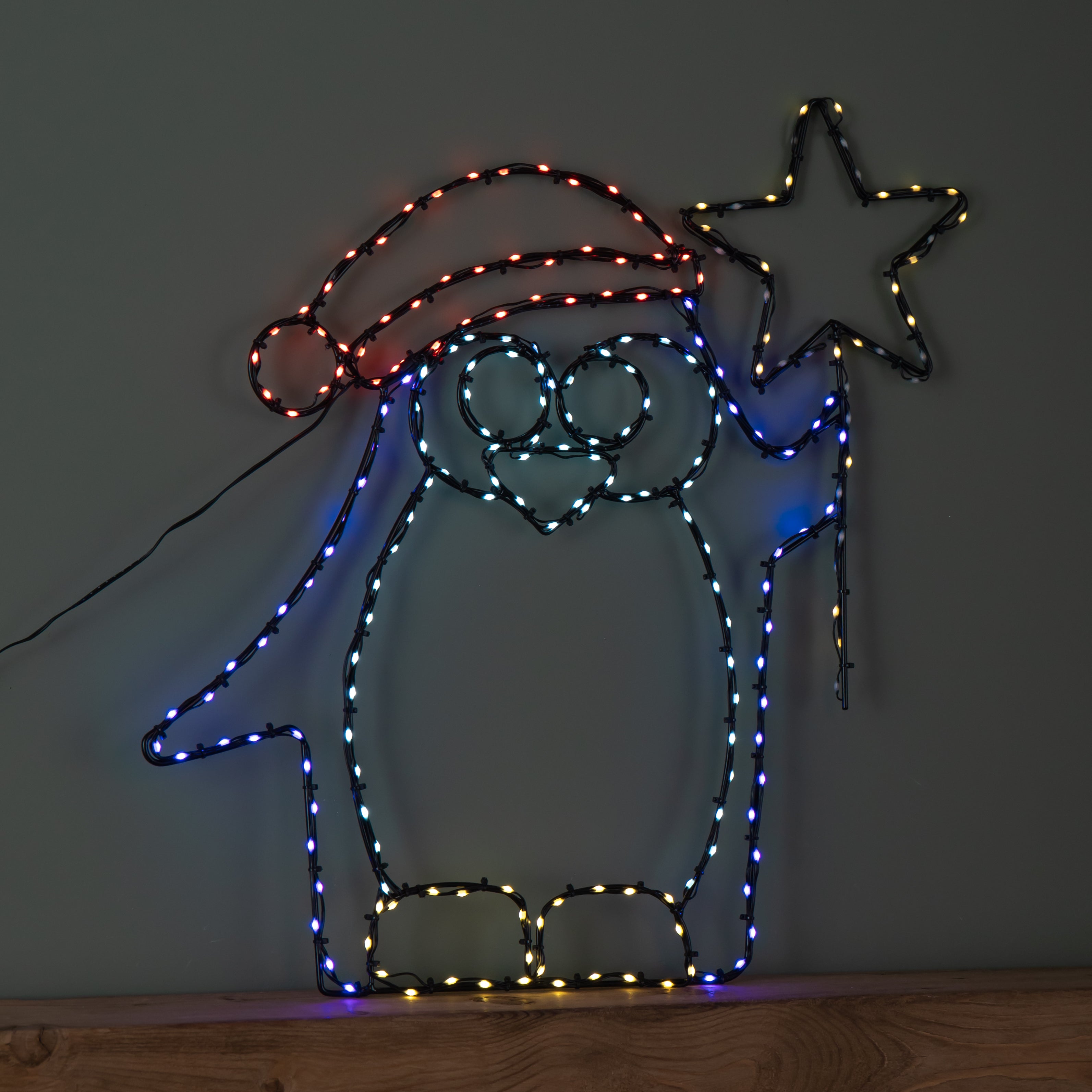 58cm x 52cm Light up FlexiBrights Christmas Penguin with Star & 221 Multi-Coloured LEDs