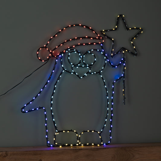 58cm x 52cm Light up FlexiBrights Christmas Penguin with Star & 221 Multi-Coloured LEDs