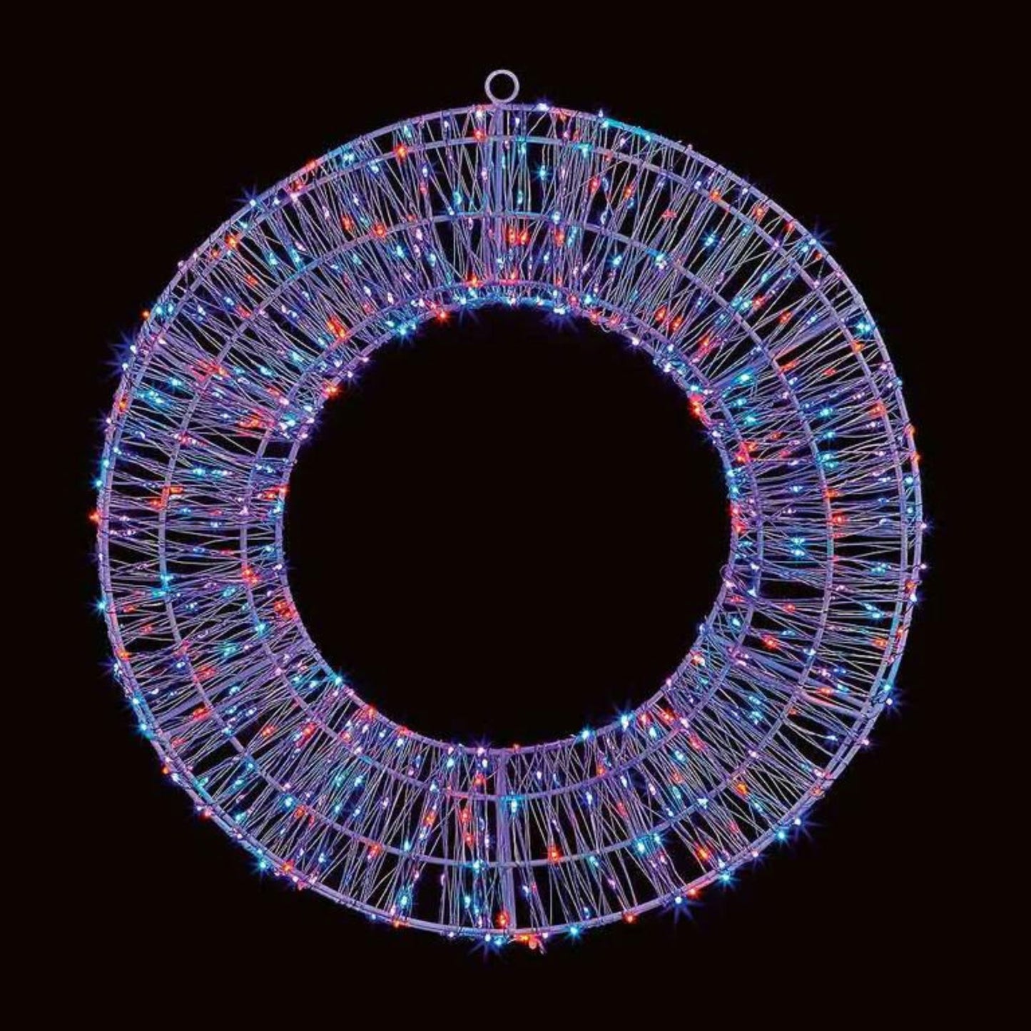 White Wreath With Rainbow LEDs 600 Bulb 45cm