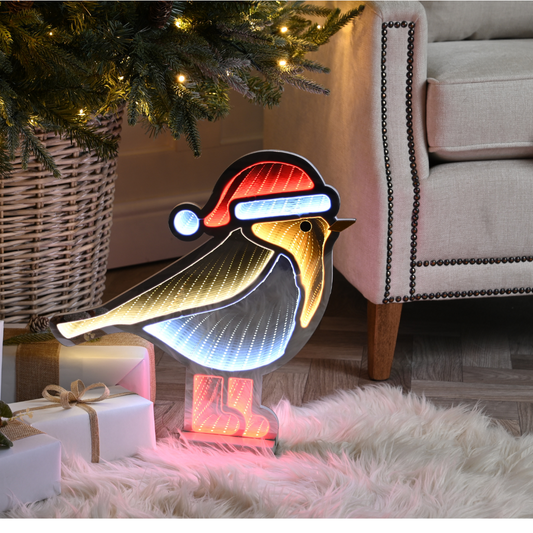 40cm Light up Christmas Robin Infinity Decoration with Red and White LEDs