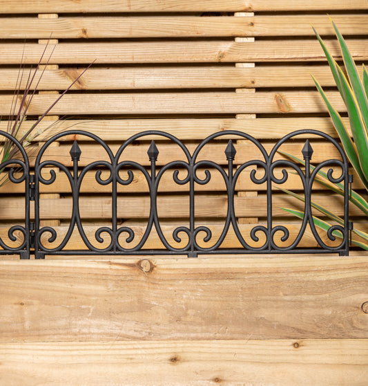 6 x 23cm 4 Piece Black Ornate Garden Border Fence Edging