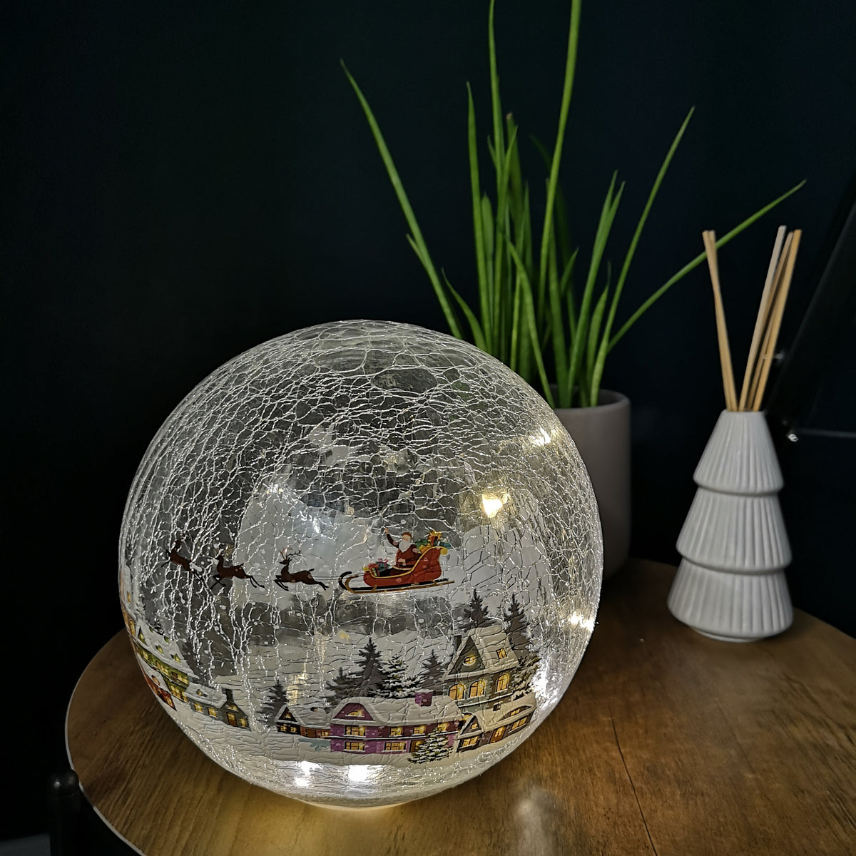 15cm Battery Operated Warm White LED Crackle Effect Ball Christmas Decoration with Village Scene