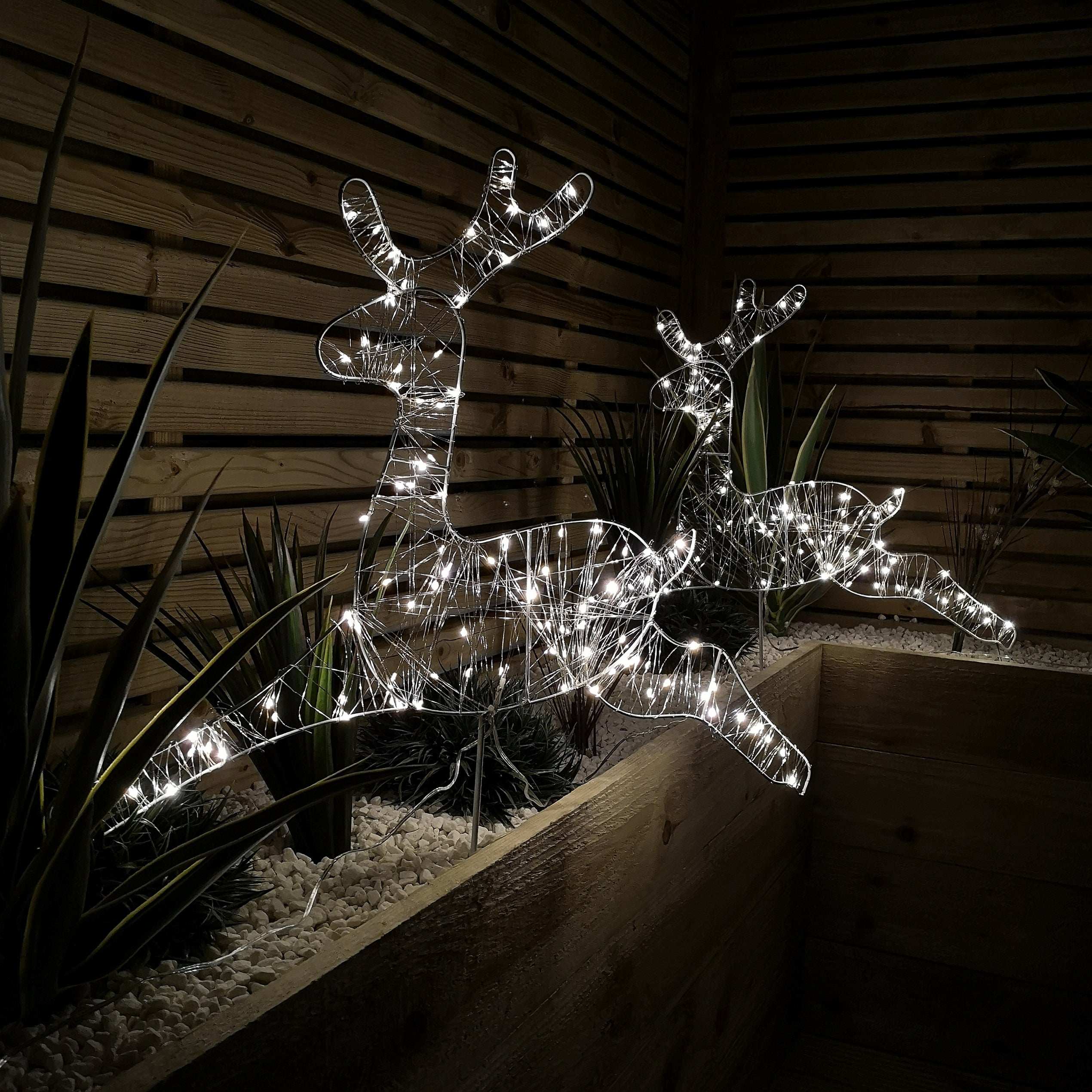Set of 3 70cm Light up Christmas Reindeer Garden Stake Lights with 300 Warm White LEDs